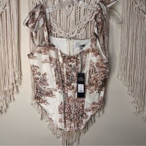 Fashion Nova White and Brown Patterned Crop Top